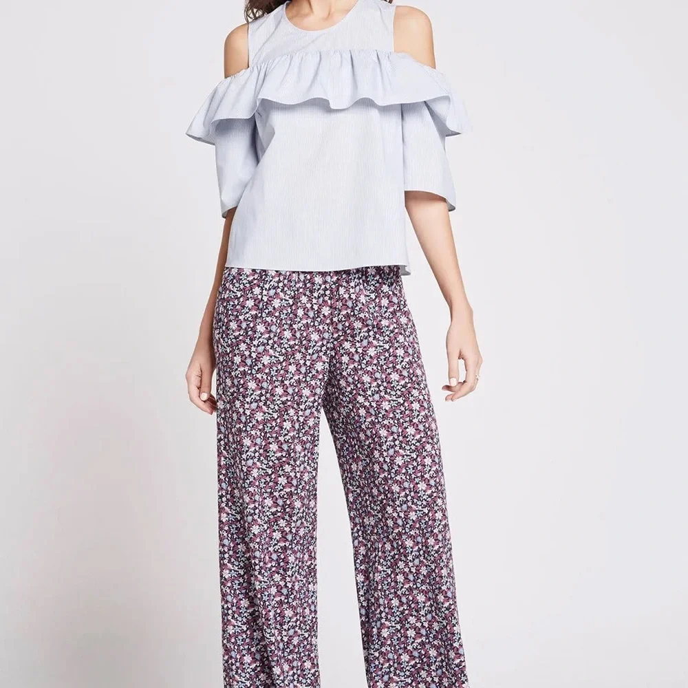 BCBGeneration Ruffled Striped Cold-Shoulder Top - Picture 2 of 10